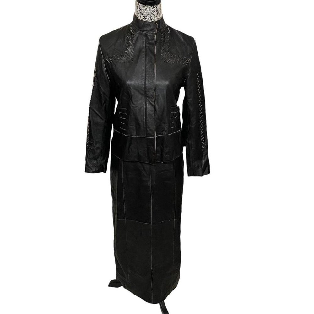 Cerrucci Maxi Skirt & Leather Moto Jacket Leather Set